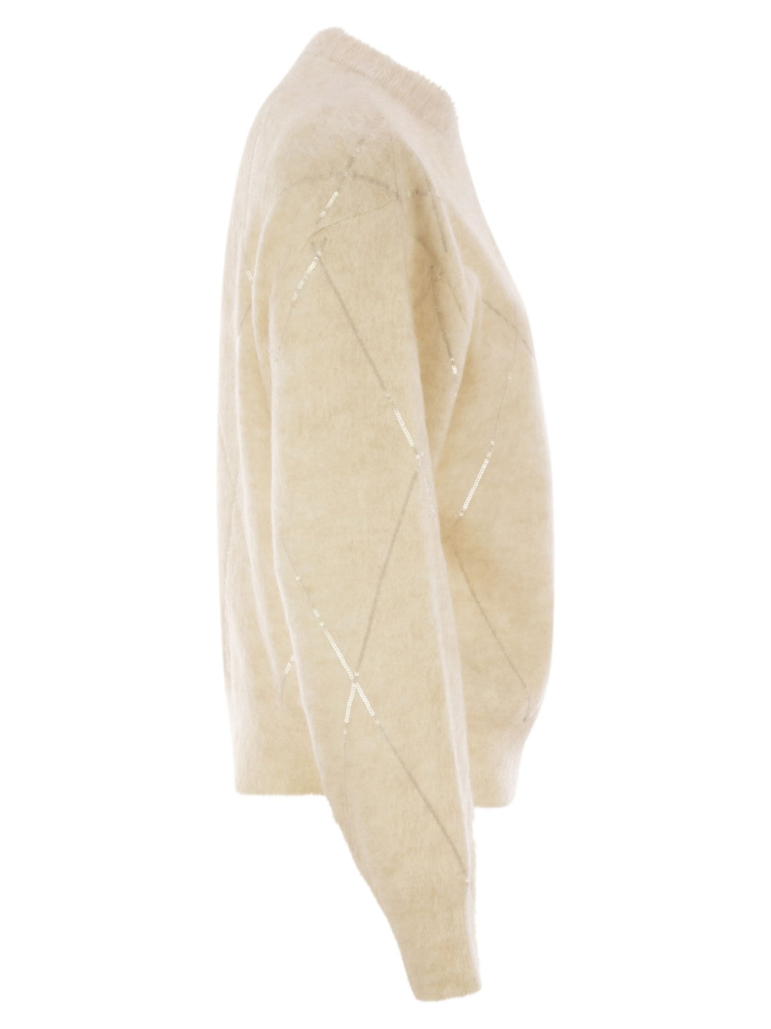 Brunello Cucinelli Women Mohair, Wool, Cashmere And Silk Sweater With Dazzling Argyle Embroidery