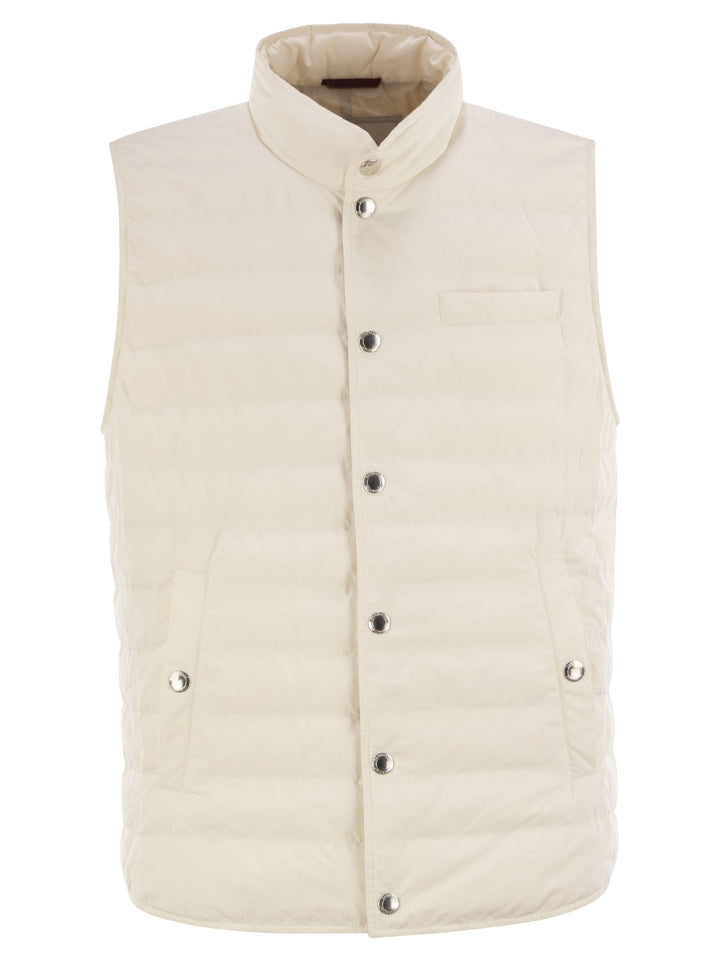Brunello Cucinelli Men Lightweight Sleeveless Down Jacket In Water-Repellent Microfibre