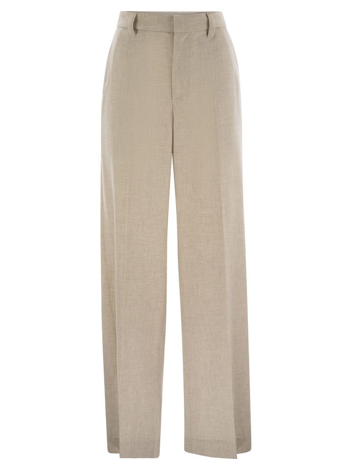 Brunello Cucinelli Women Wide High-Waisted Wool And Cashmere Trousers With Necklace