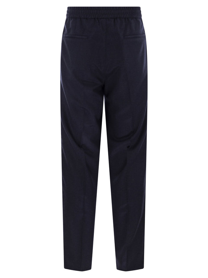 Brunello Cucinelli Men Leisure Fit Trousers In Virgin Wool Flannel With Drawstring And Double Darts