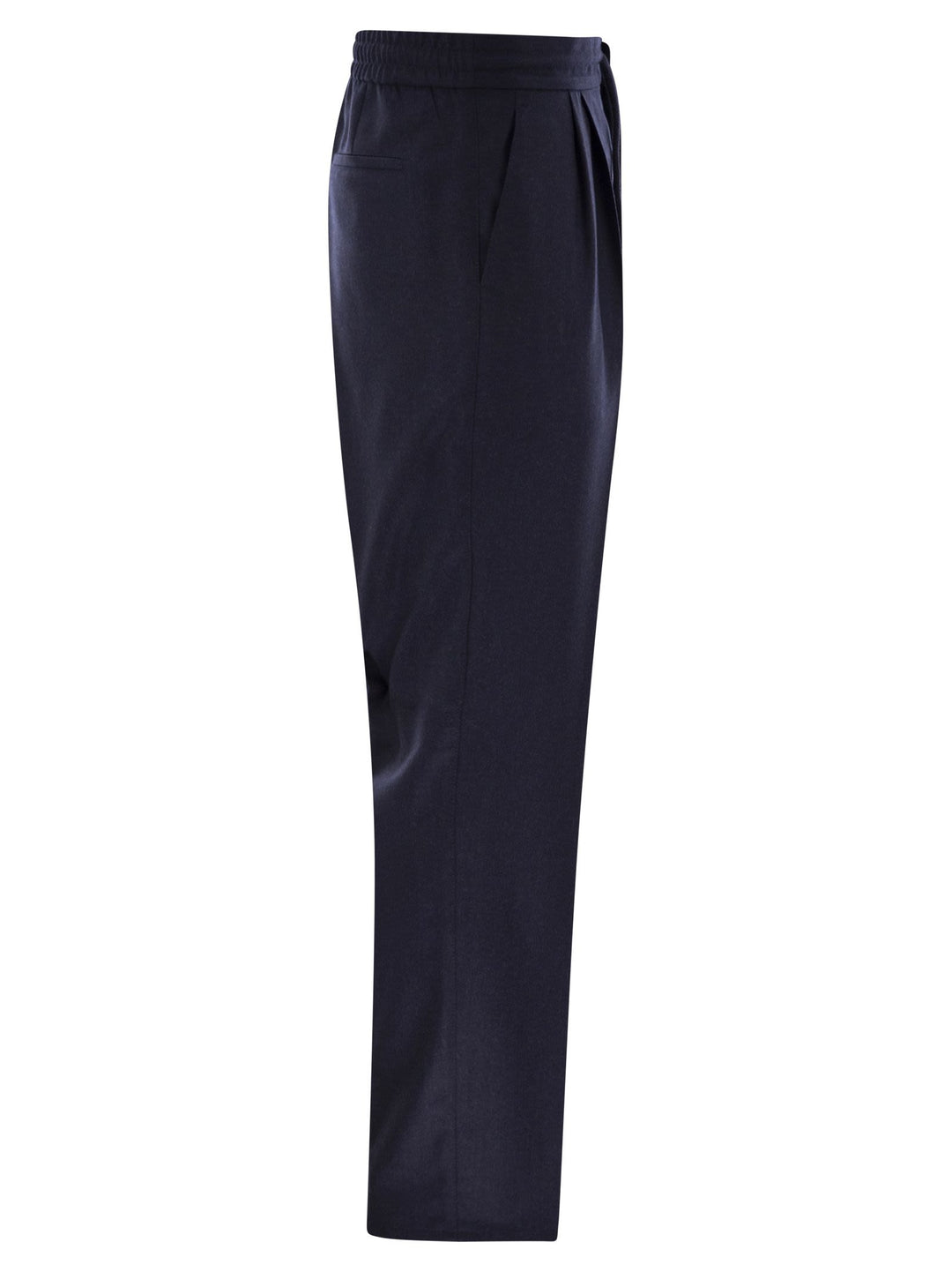 Brunello Cucinelli Men Leisure Fit Trousers In Virgin Wool Flannel With Drawstring And Double Darts