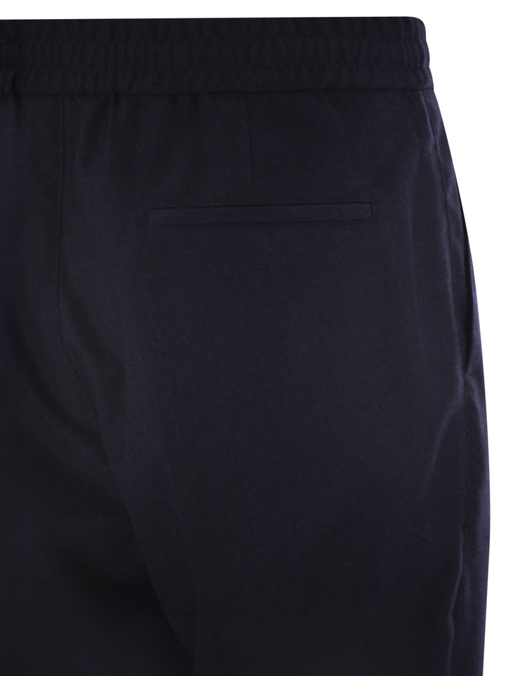 Brunello Cucinelli Men Leisure Fit Trousers In Virgin Wool Flannel With Drawstring And Double Darts