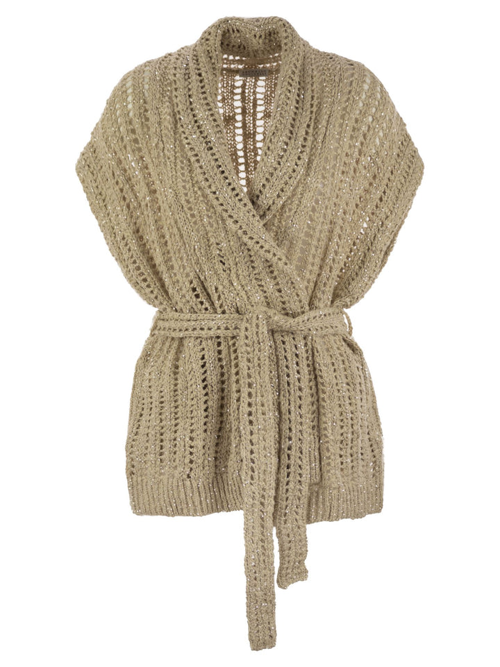 Brunello Cucinelli Women Dazzling Silk And Linen Perforated Rib Cardigan
