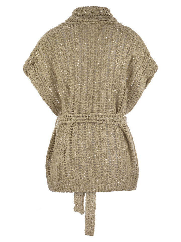 Brunello Cucinelli Women Dazzling Silk And Linen Perforated Rib Cardigan