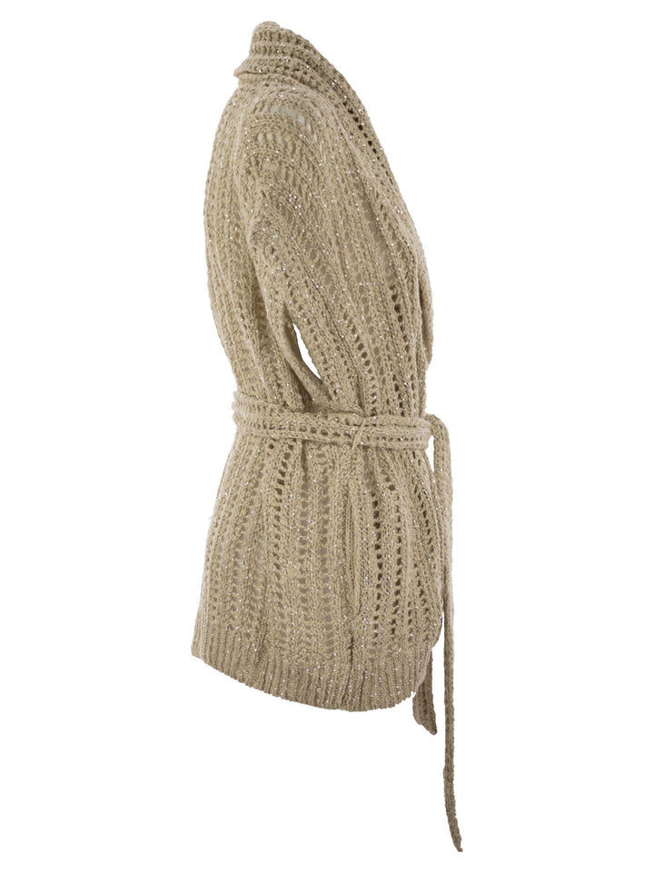 Brunello Cucinelli Women Dazzling Silk And Linen Perforated Rib Cardigan