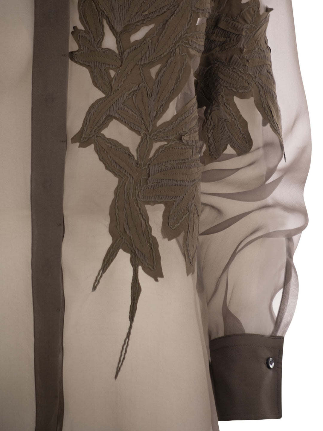 Brunello Cucinelli Women Crispy Silk Shirt With Flora Appliqué