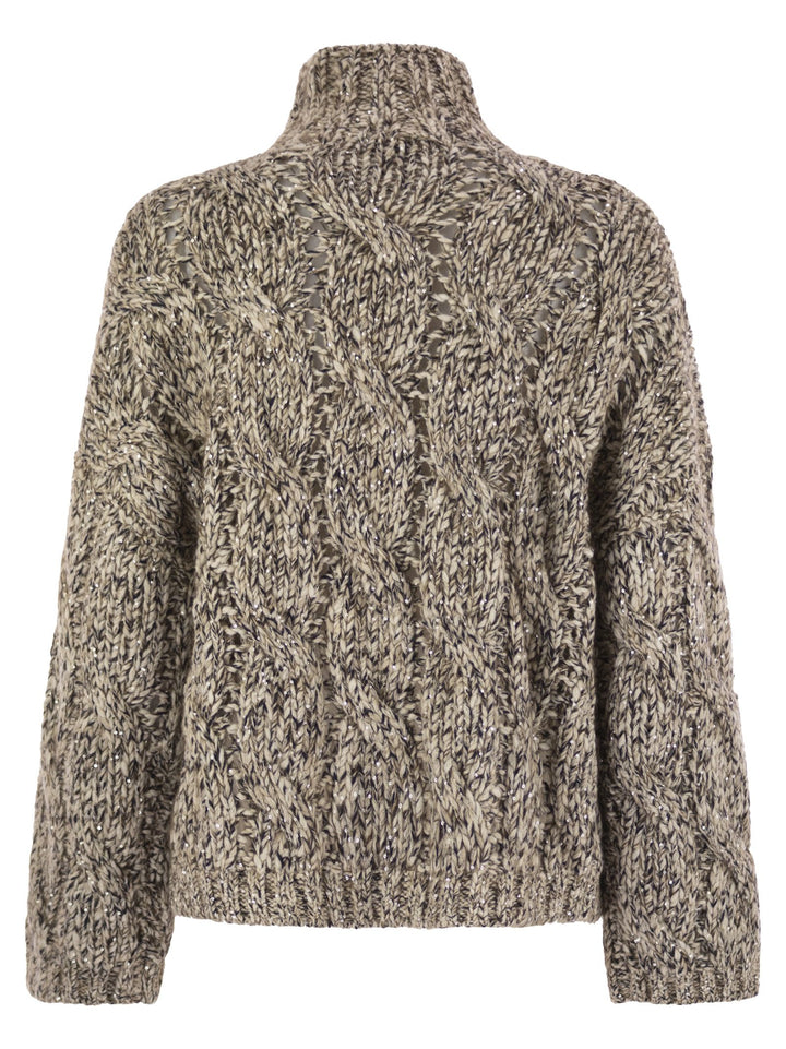 Brunello Cucinelli Women Soft Wool, Cashmere And Mohair Turtleneck Sweater With Braided Design
