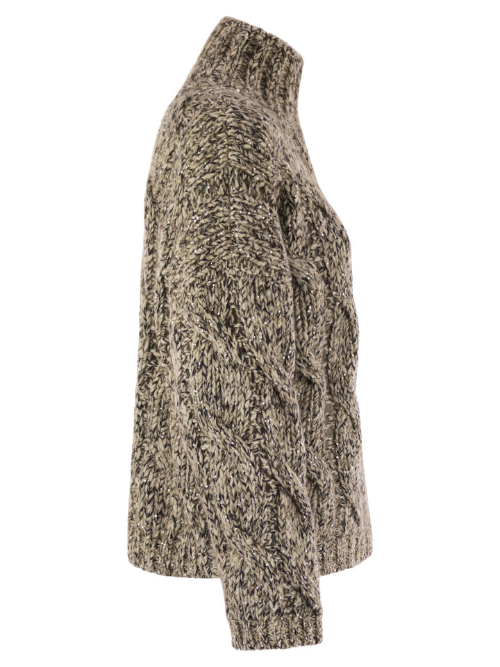 Brunello Cucinelli Women Soft Wool, Cashmere And Mohair Turtleneck Sweater With Braided Design