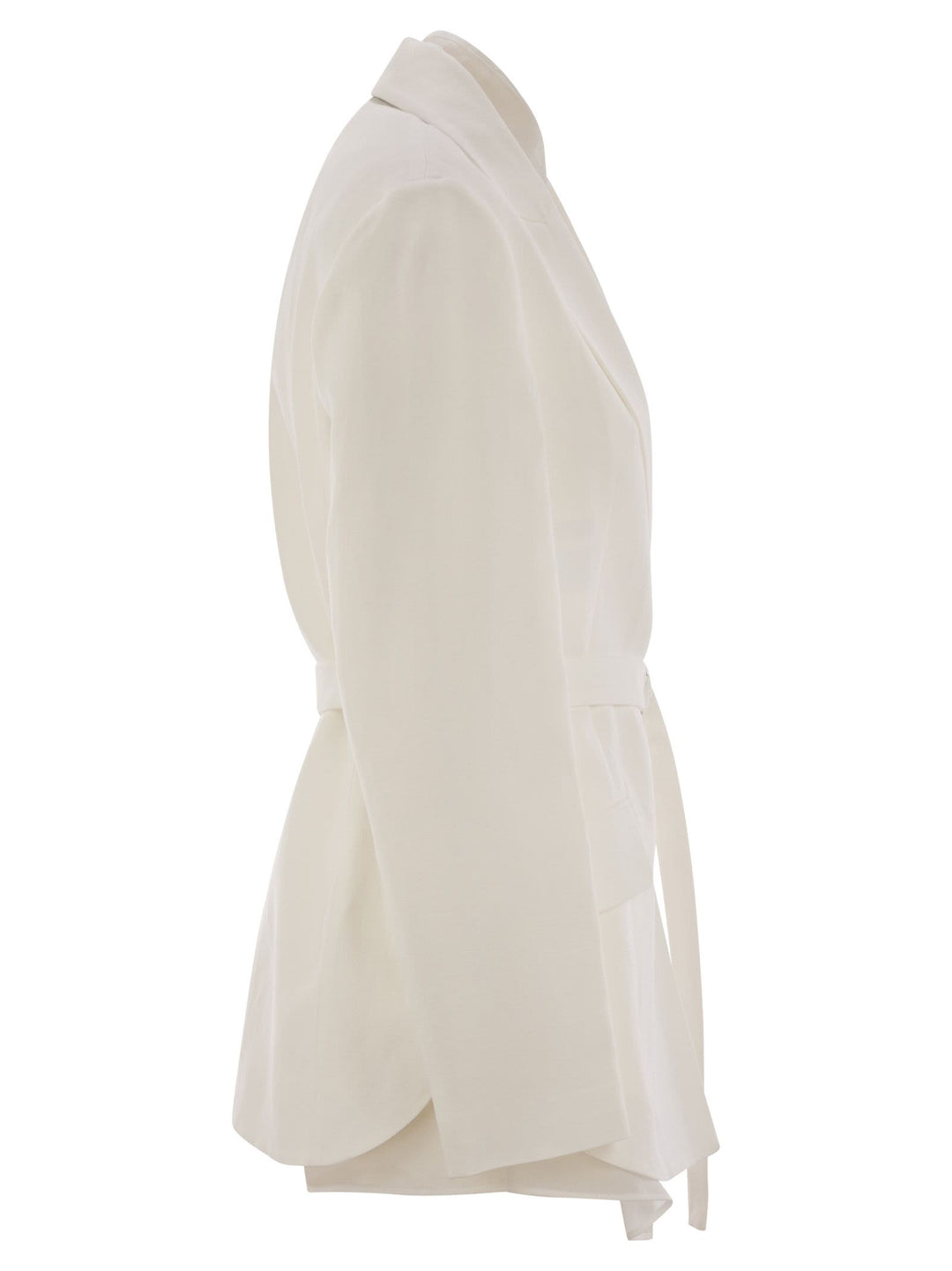 Brunello Cucinelli Women Fluid Viscose And Linen Twill Jacket With Belt And Necklace