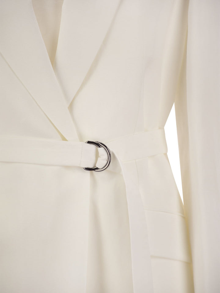 Brunello Cucinelli Women Fluid Viscose And Linen Twill Jacket With Belt And Necklace