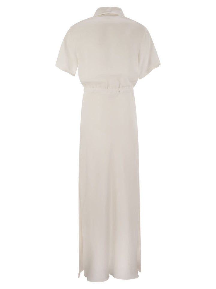 Brunello Cucinelli Women Fluid Viscose And Linen Twill Dress With Necklace