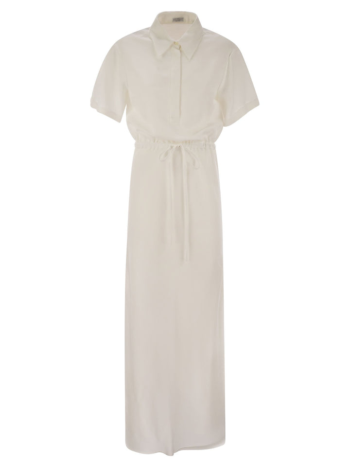 Brunello Cucinelli Women Fluid Viscose And Linen Twill Dress With Necklace