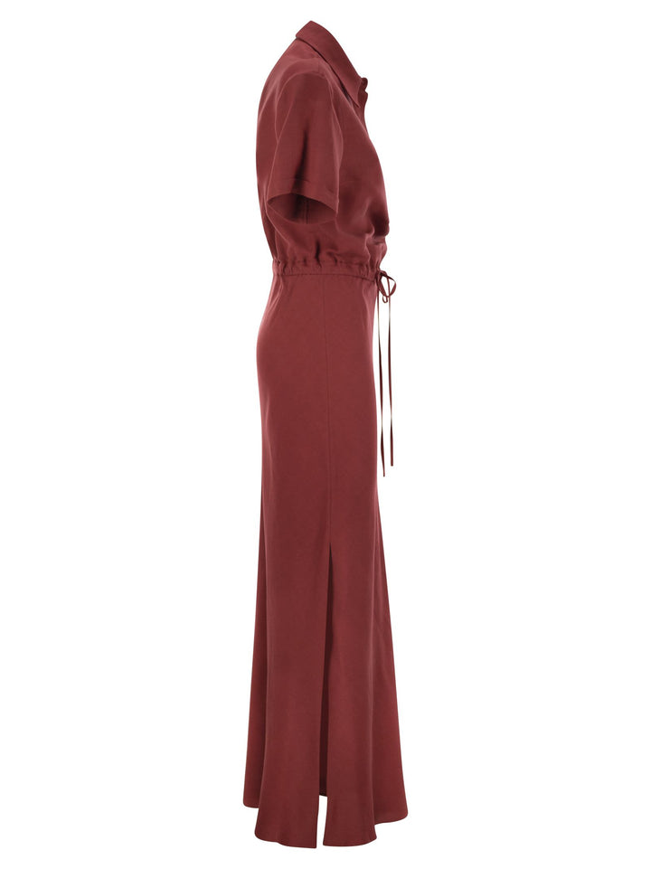 Brunello Cucinelli Women Fluid Viscose And Linen Twill Dress With Necklace