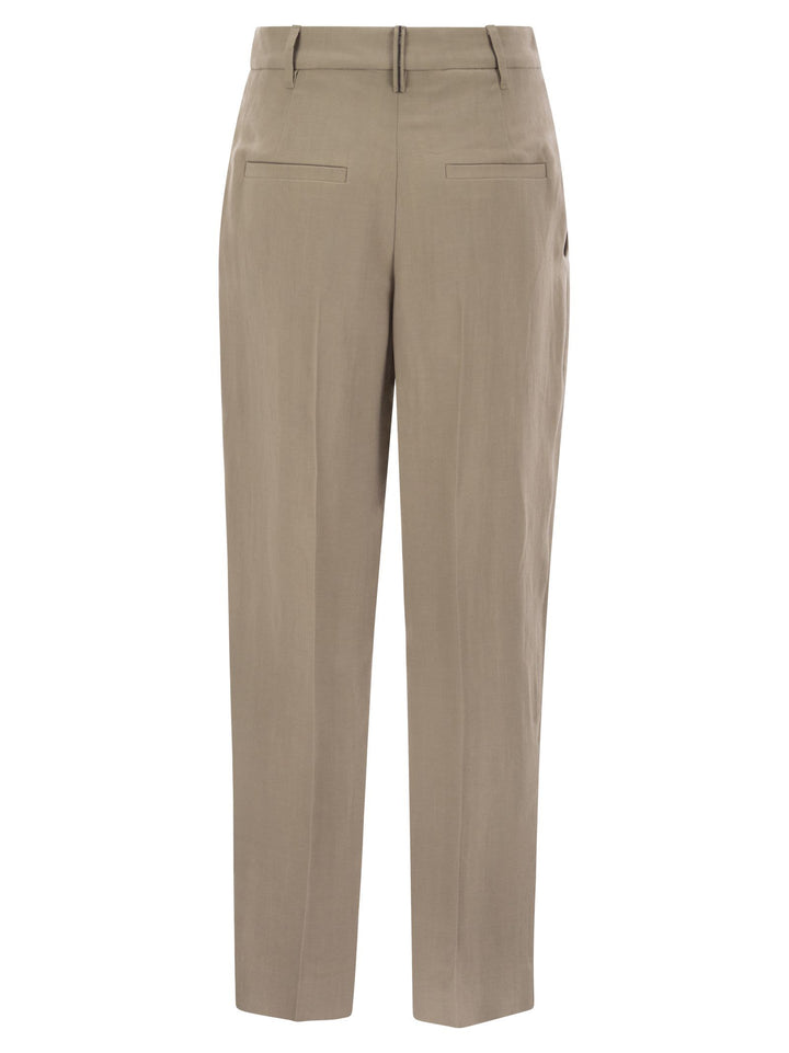 Brunello Cucinelli Women Slouchy Trousers In Viscose And Linen Fluid Twill With Moniline