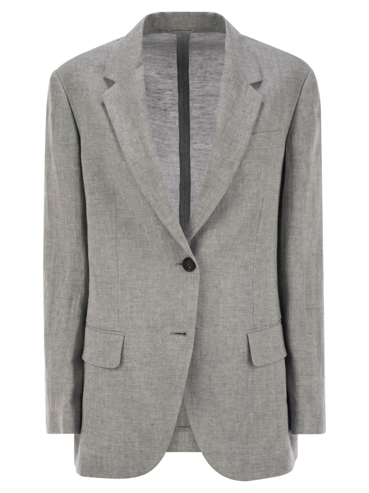 Brunello Cucinelli Women Sparkling Linen Canvas Jacket With Jewellery