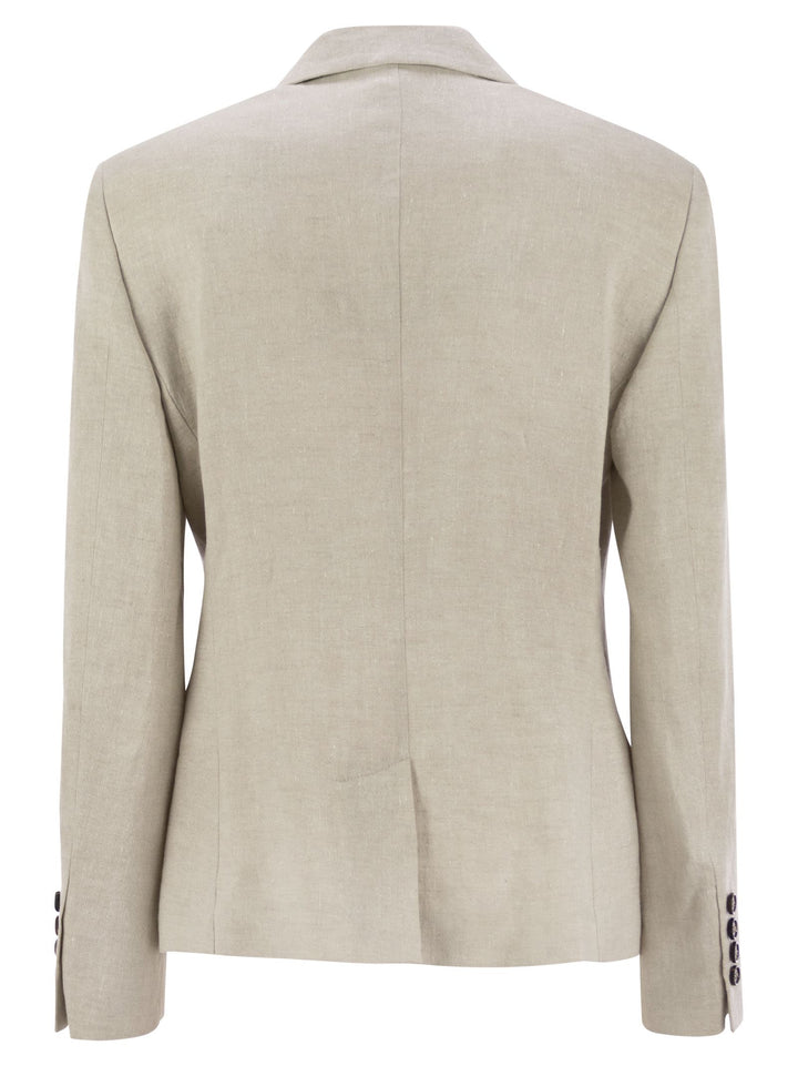Brunello Cucinelli Women Sparkling Linen Canvas Jacket With Jewellery