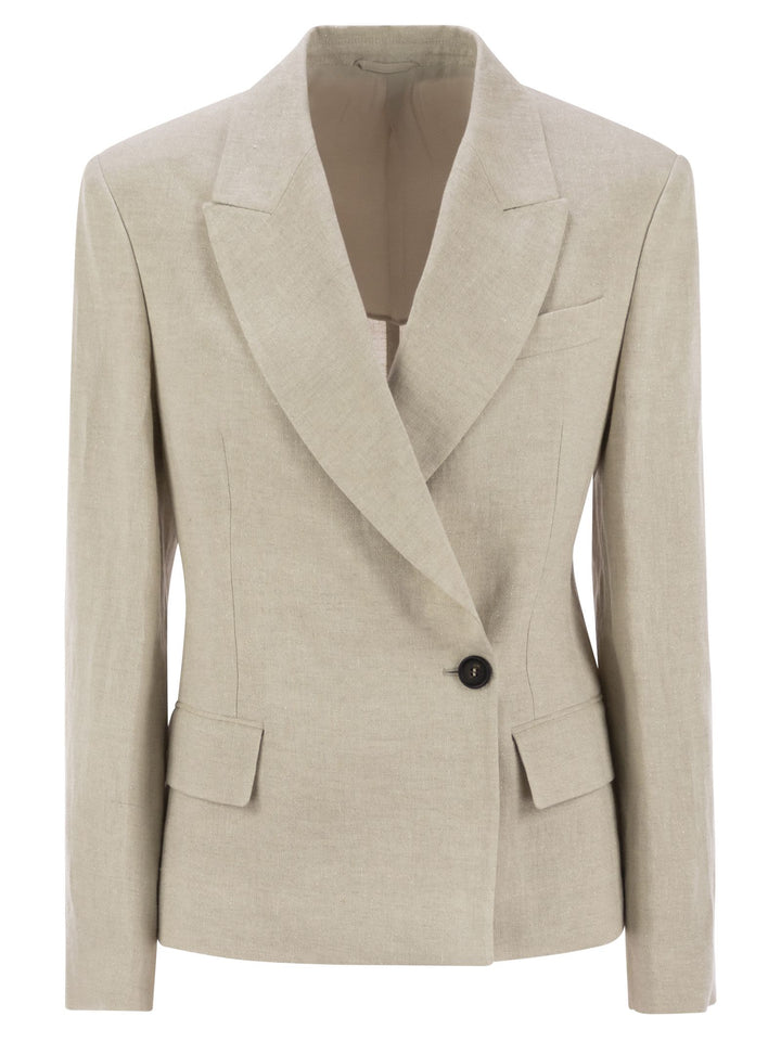 Brunello Cucinelli Women Sparkling Linen Canvas Jacket With Jewellery
