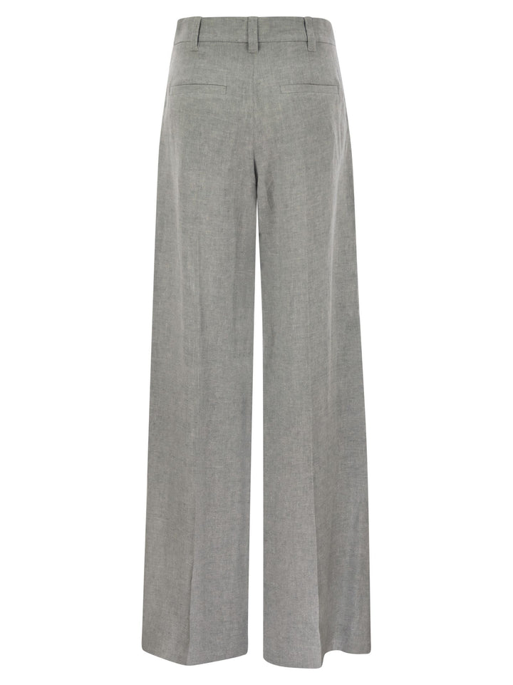 Brunello Cucinelli Women Sartorial Wide Trousers In Sparkling Linen Canvas