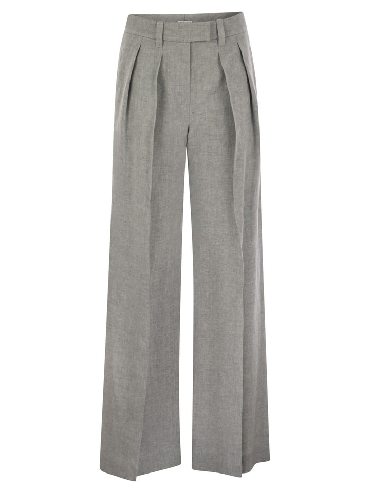 Brunello Cucinelli Women Sartorial Wide Trousers In Sparkling Linen Canvas