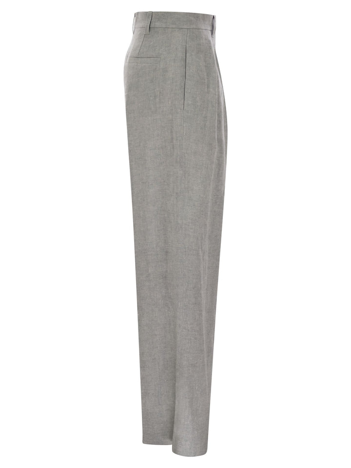Brunello Cucinelli Women Sartorial Wide Trousers In Sparkling Linen Canvas