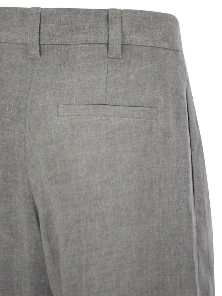 Brunello Cucinelli Women Sartorial Wide Trousers In Sparkling Linen Canvas
