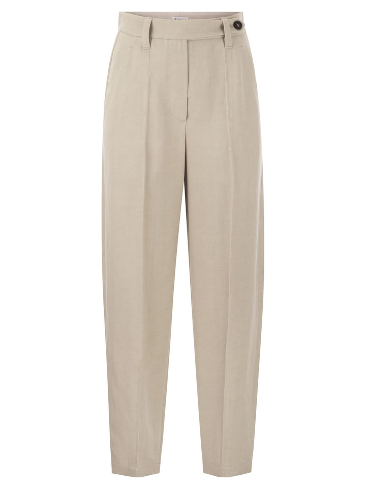 Brunello Cucinelli Women Curved Viscose And Linen Trousers