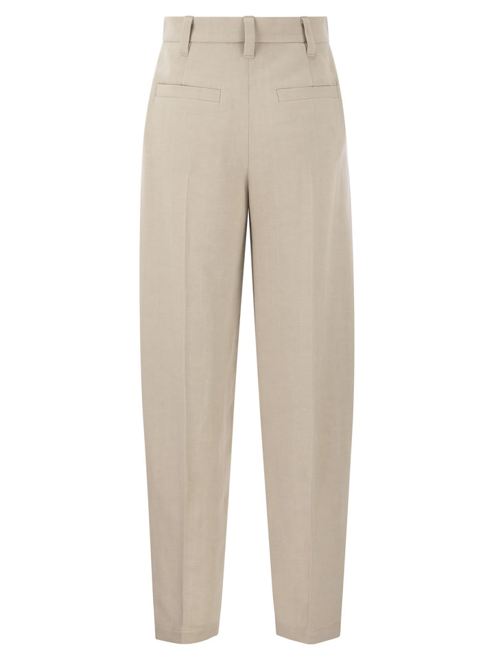 Brunello Cucinelli Women Curved Viscose And Linen Trousers