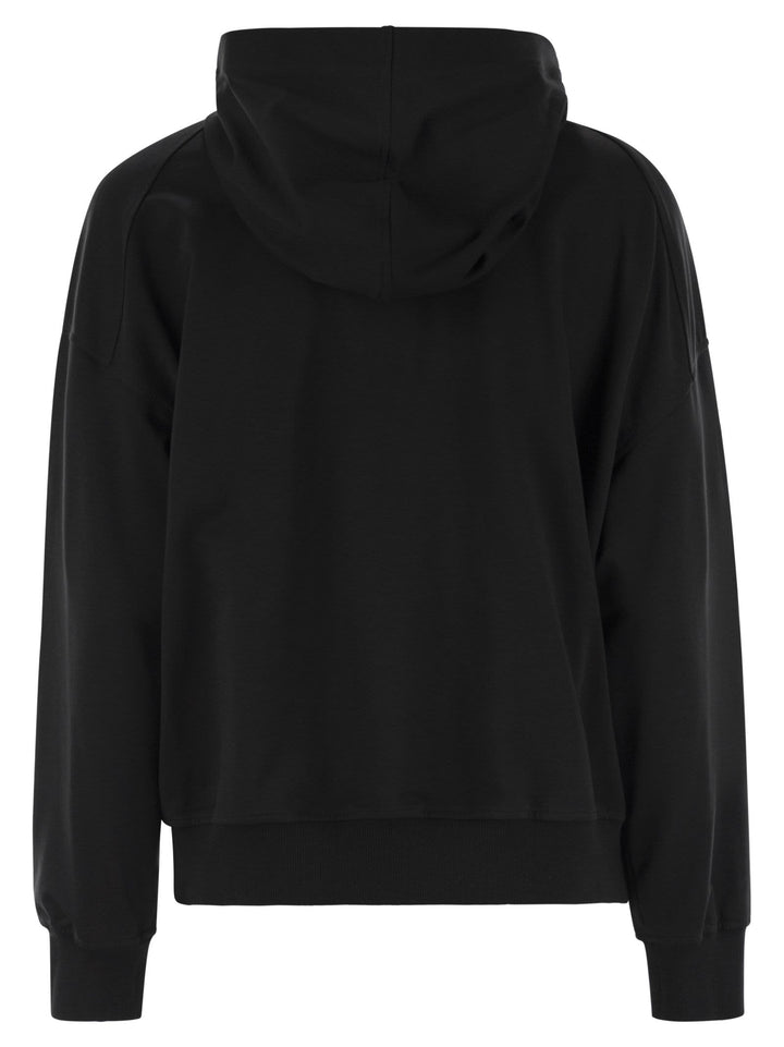 Brunello Cucinelli Women Lightweight Stretch Cotton Fleece Topwear With Zip, Hood And Shiny Trims