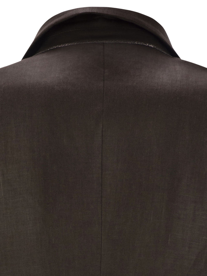 Brunello Cucinelli Women Shiny Linen Twill Jacket With Necklace