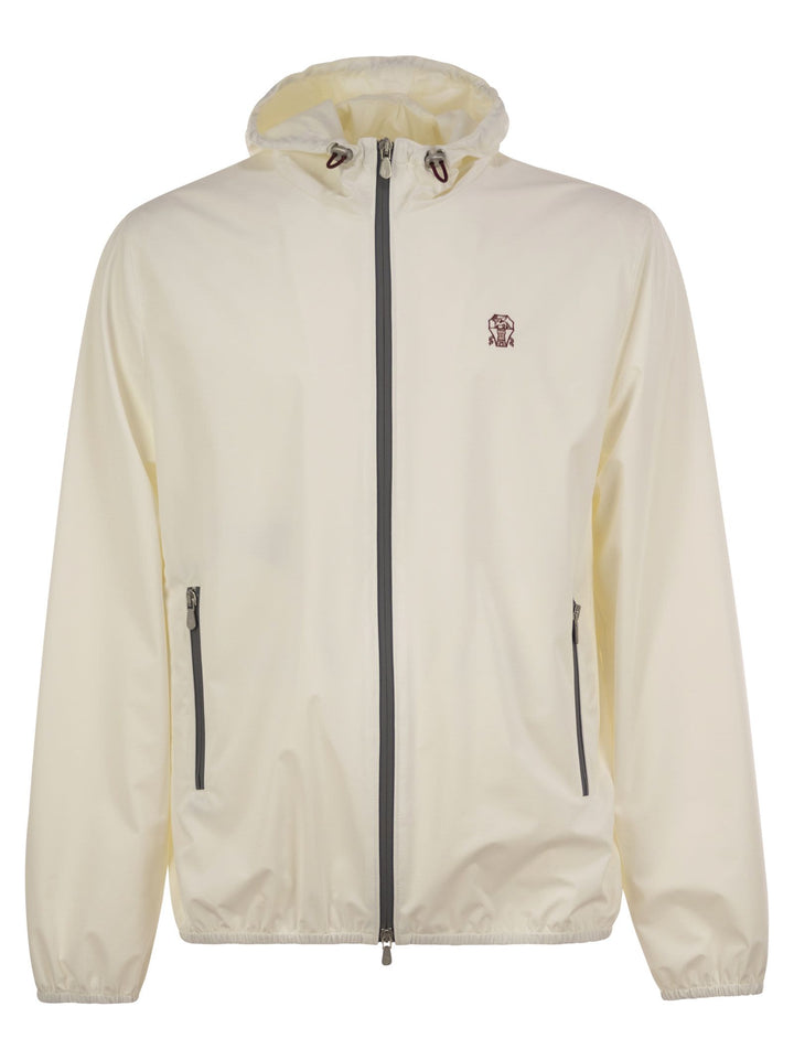Brunello Cucinelli Men Membranated Nylon Jacket With Logo And Hood
