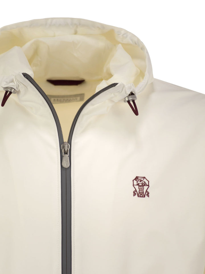 Brunello Cucinelli Men Membranated Nylon Jacket With Logo And Hood