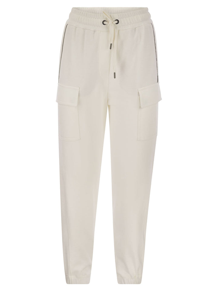Brunello Cucinelli Women Smooth Cotton Fleece Cargo Pants With Monile