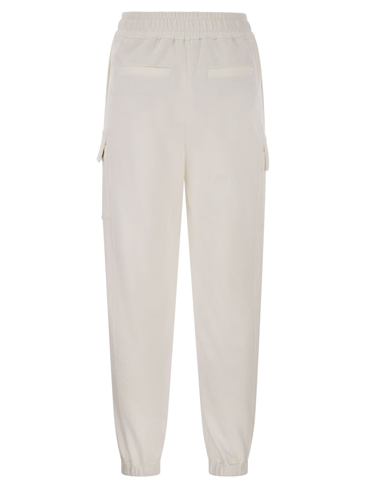 Brunello Cucinelli Women Smooth Cotton Fleece Cargo Pants With Monile