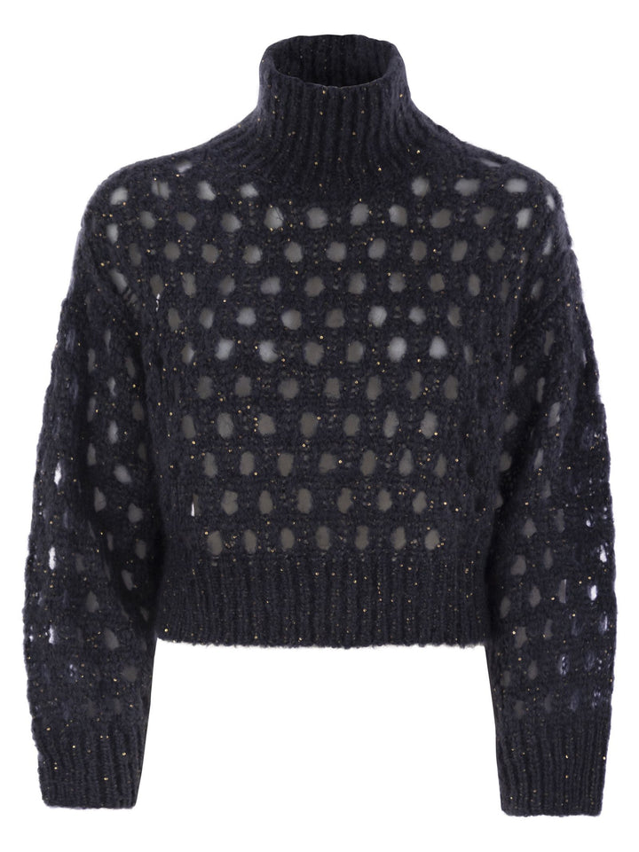 Brunello Cucinelli Women Dazzling Net Turtleneck Sweater Made Of Mohair And Wool Wispy
