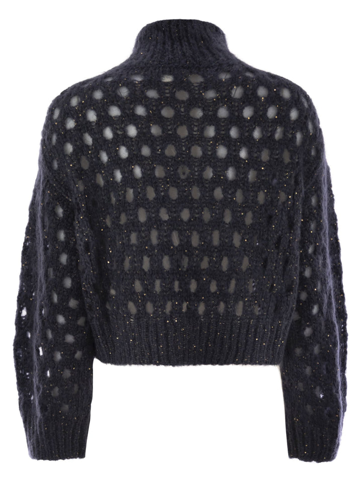 Brunello Cucinelli Women Dazzling Net Turtleneck Sweater Made Of Mohair And Wool Wispy