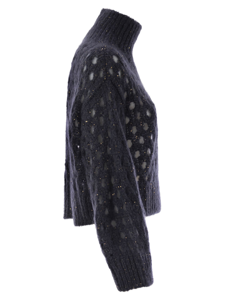 Brunello Cucinelli Women Dazzling Net Turtleneck Sweater Made Of Mohair And Wool Wispy