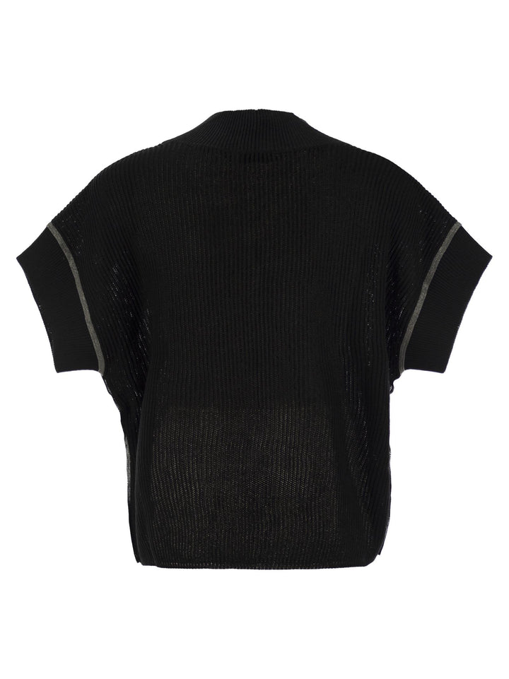 Brunello Cucinelli Women Cotton Rib Knit T-Shirt With Precious Trims