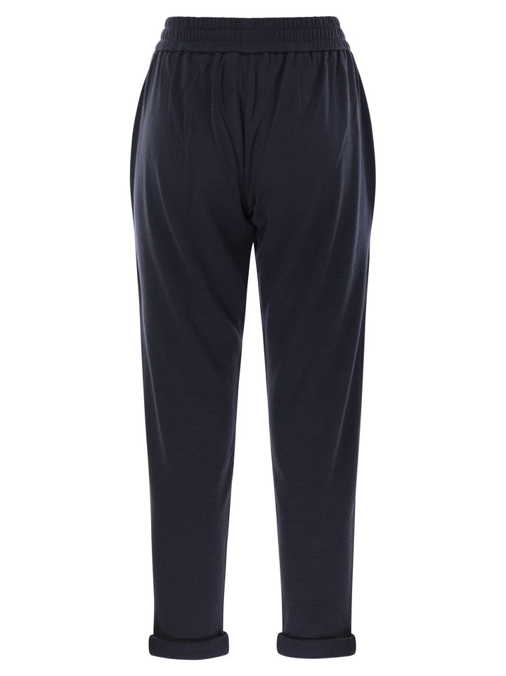 Brunello Cucinelli Women Cotton And Silk Interlock Trousers With Shiny Pocket Detail