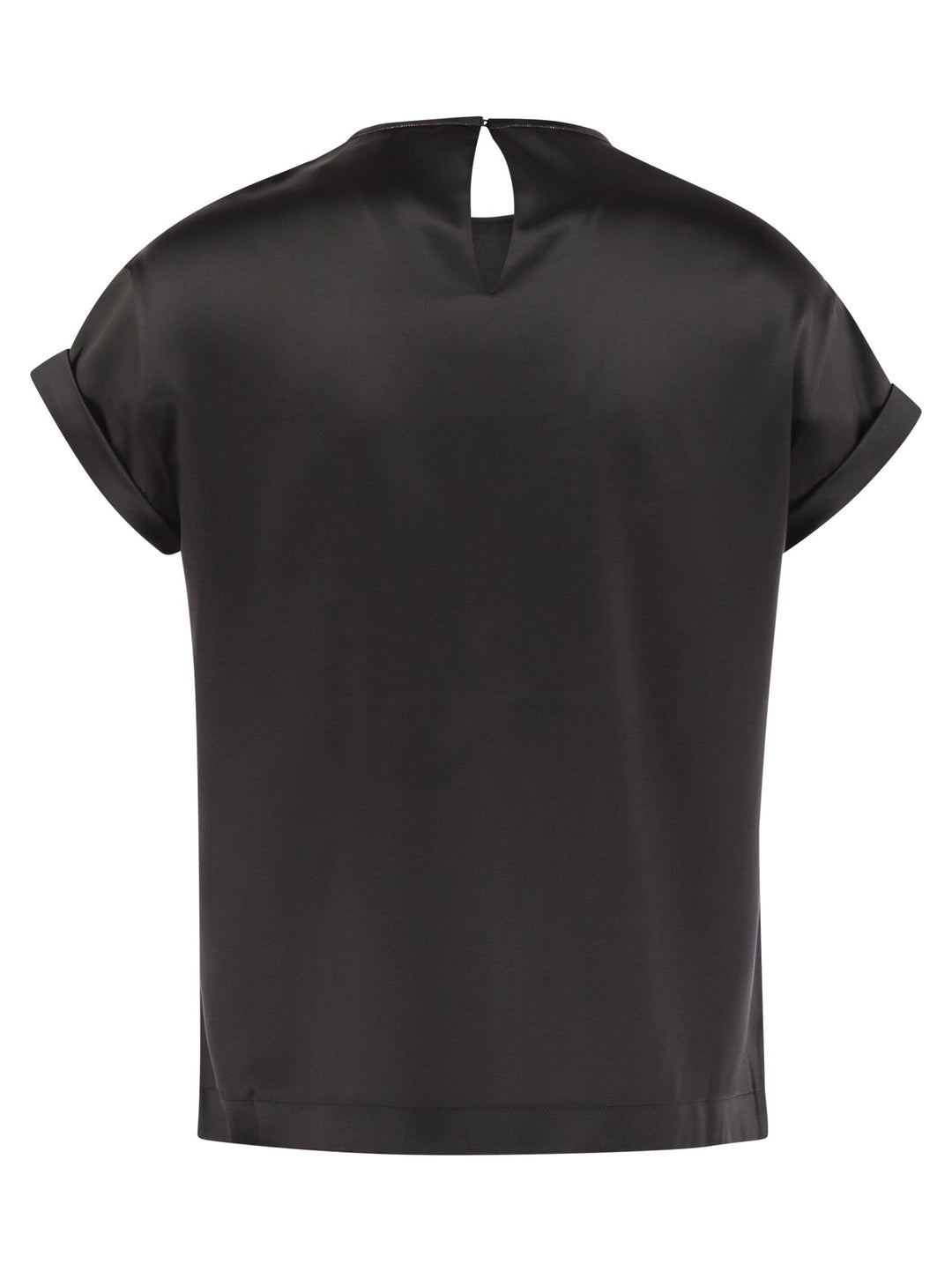 Brunello Cucinelli Women Stretch Silk Satin T-Shirt With Necklace