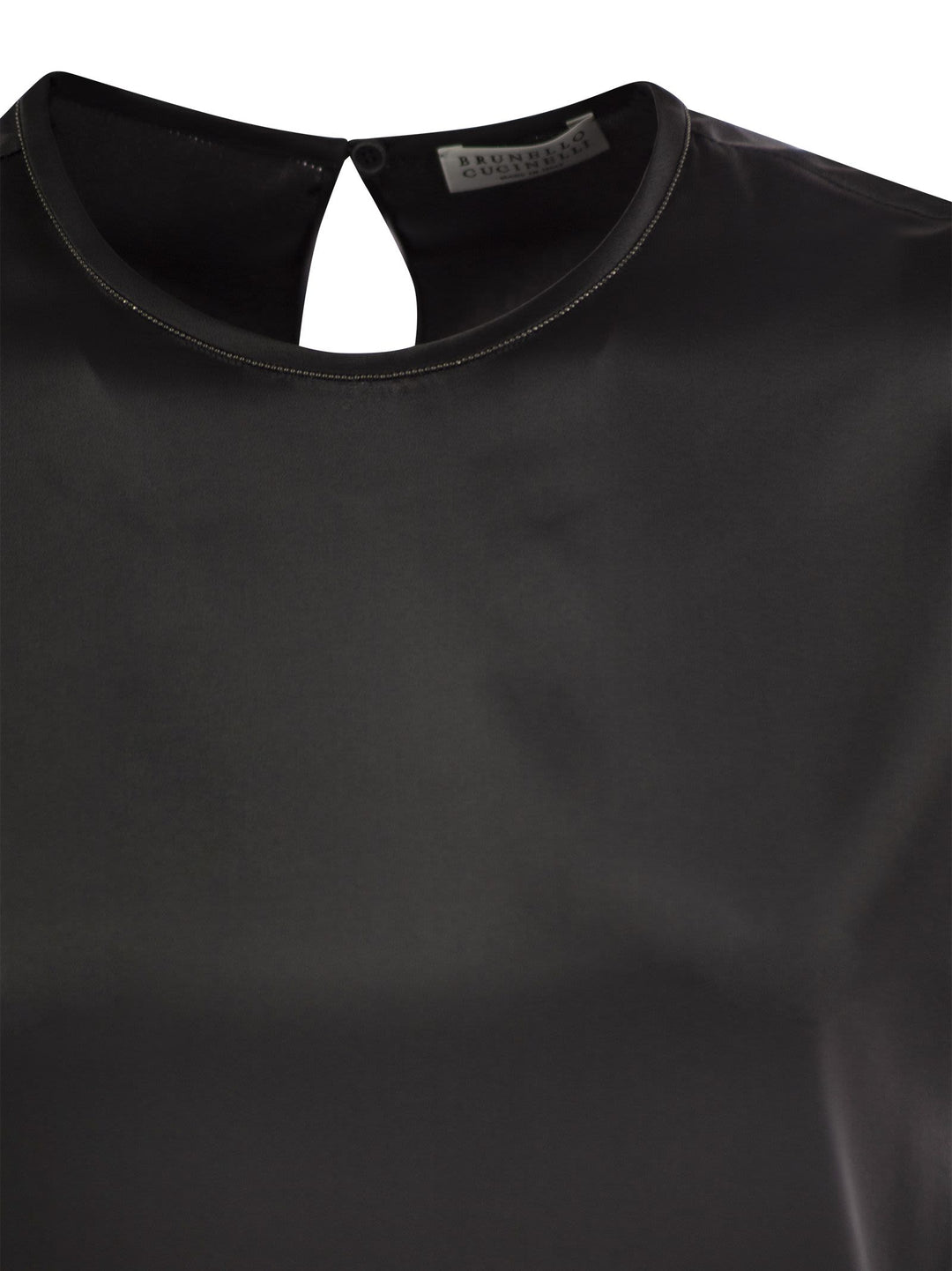 Brunello Cucinelli Women Stretch Silk Satin T-Shirt With Necklace