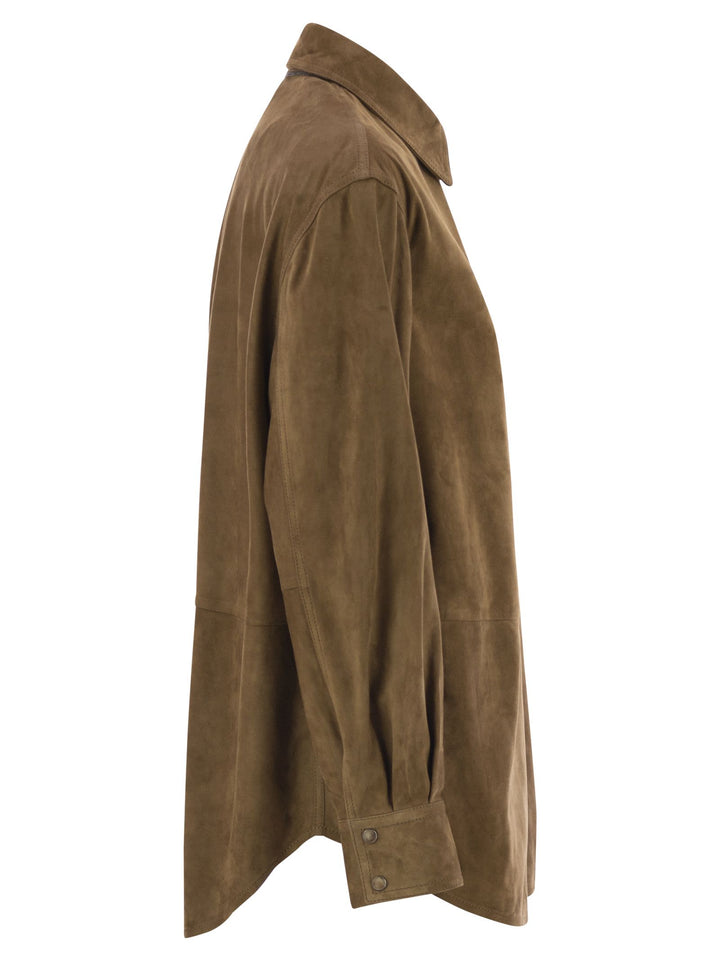 Brunello Cucinelli Women Suede Shirt With Jewellery