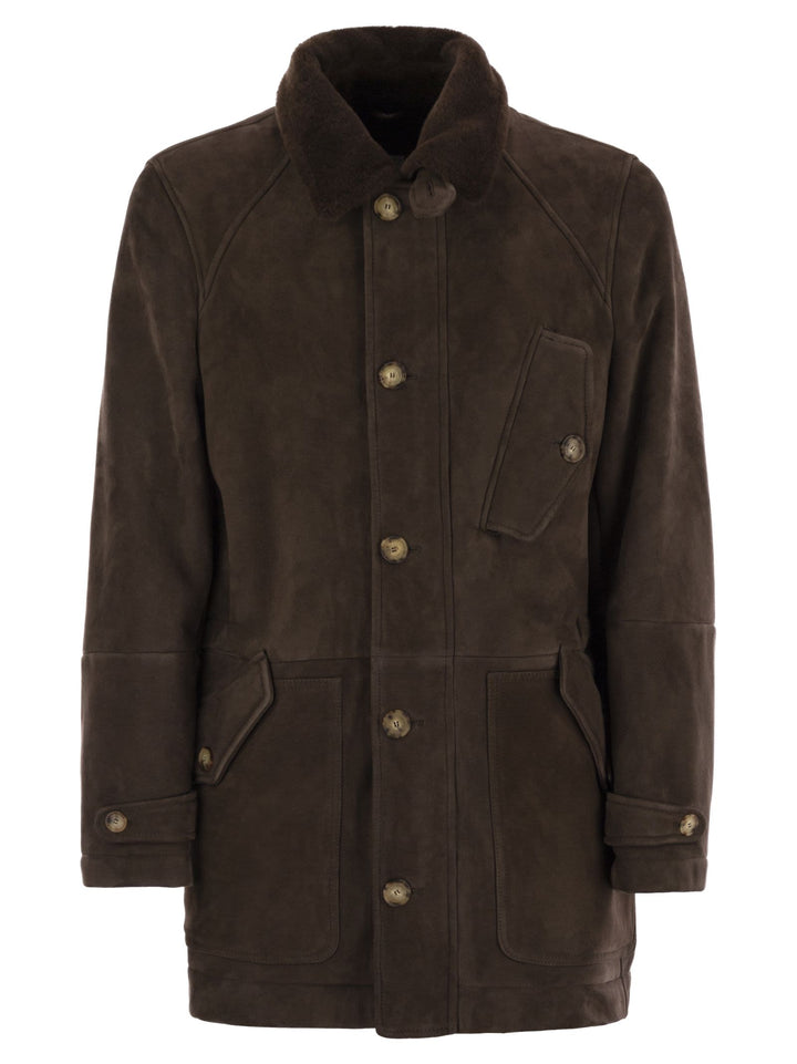 Brunello Cucinelli Men Tone-On-Tone Suede Shearling Coat