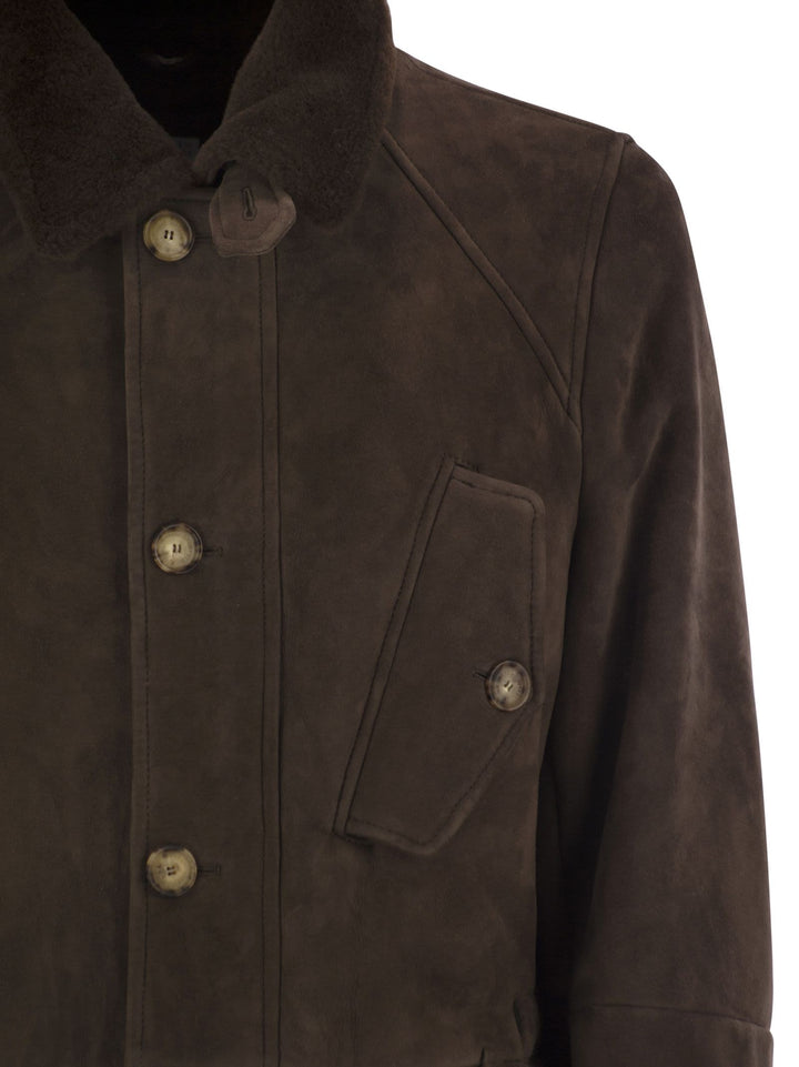 Brunello Cucinelli Men Tone-On-Tone Suede Shearling Coat