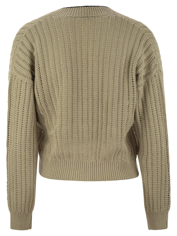 Brunello Cucinelli Women Perforated Rib Cotton Knit Cardigan With Jewellery