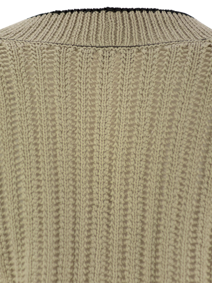 Brunello Cucinelli Women Perforated Rib Cotton Knit Cardigan With Jewellery