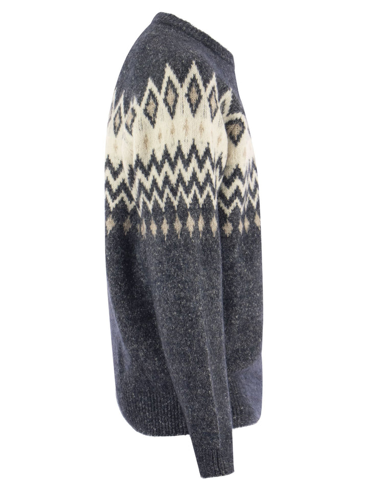 Brunello Cucinelli Men Icelandic Jacquard Buttoned Sweater In Alpaca, Cotton And Wool