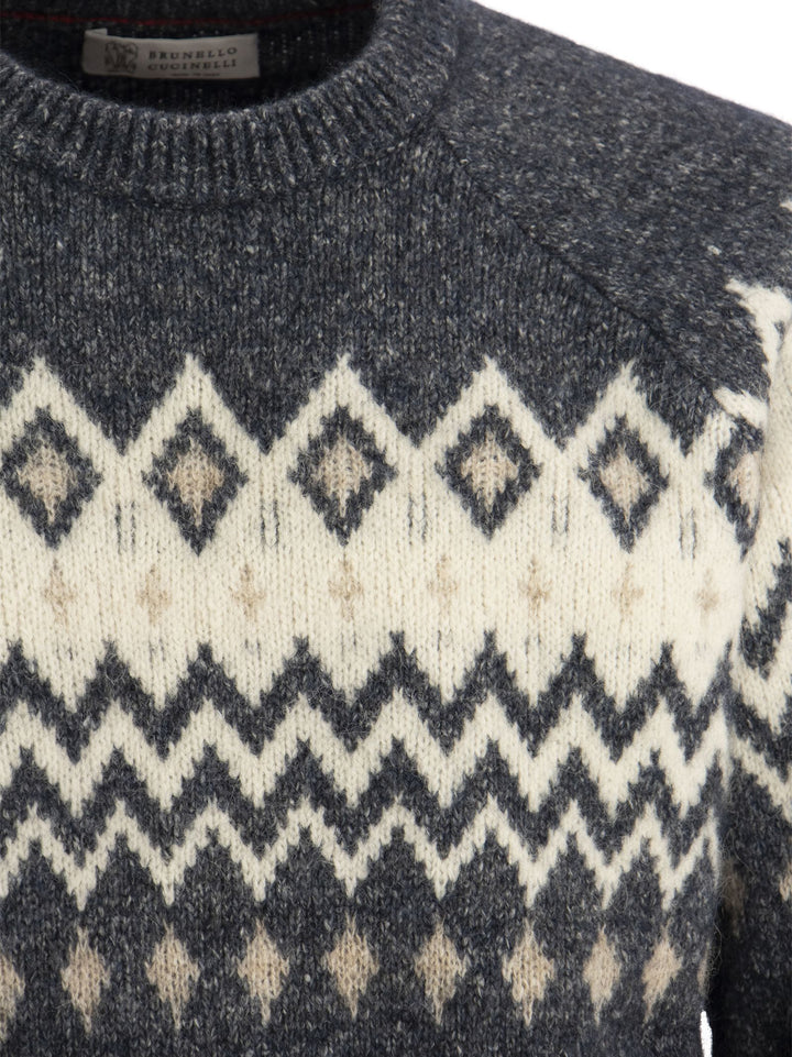 Brunello Cucinelli Men Icelandic Jacquard Buttoned Sweater In Alpaca, Cotton And Wool