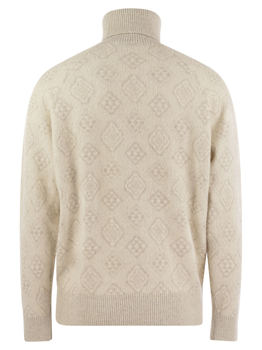 Brunello Cucinelli Men Geometric Jacquard Turtleneck Sweater In Alpaca, Cotton And Wool