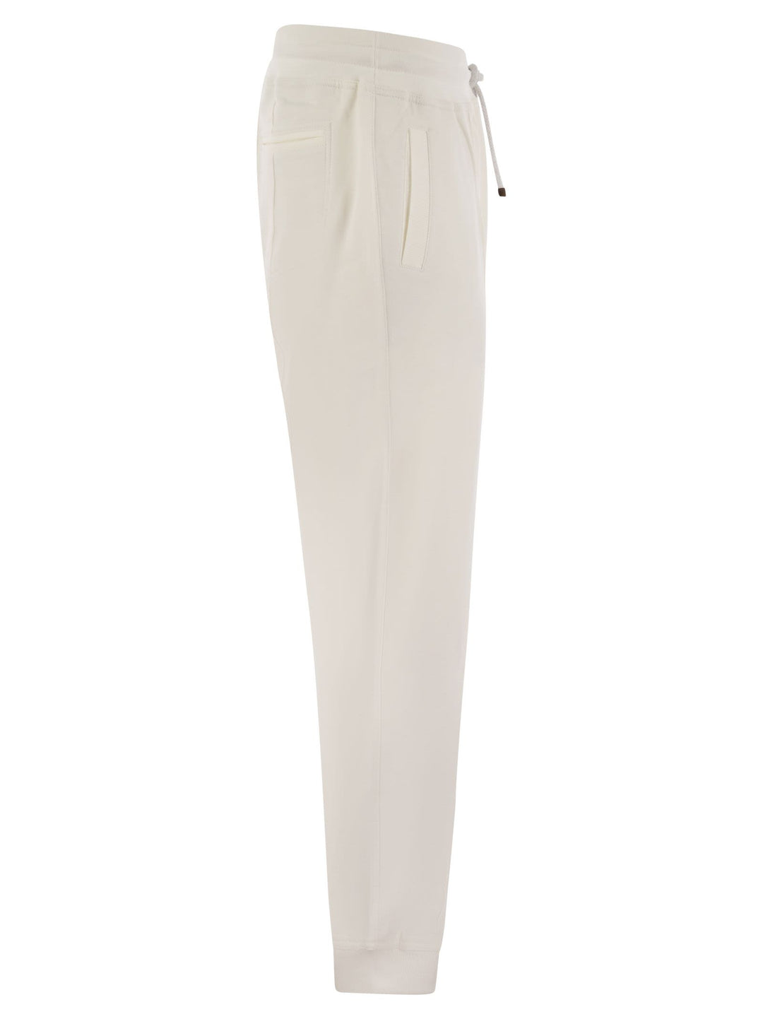 Brunello Cucinelli Men Cotton Fleece Trousers With Crête And Elasticated Hem