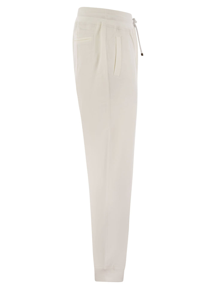 Brunello Cucinelli Men Cotton Fleece Trousers With Crête And Elasticated Hem